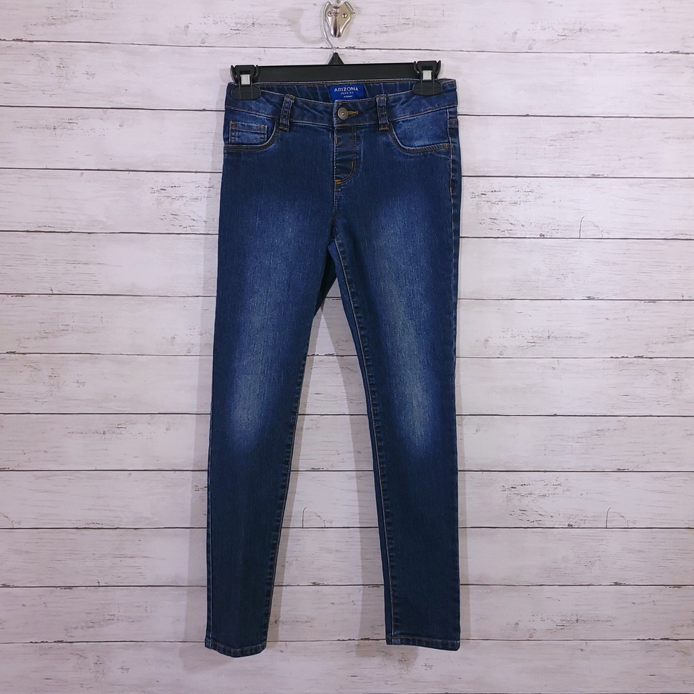 Arizona Jean Co Girls Size 12 Reg Dark Wash Skinny Jeggings Adjustable Waistband